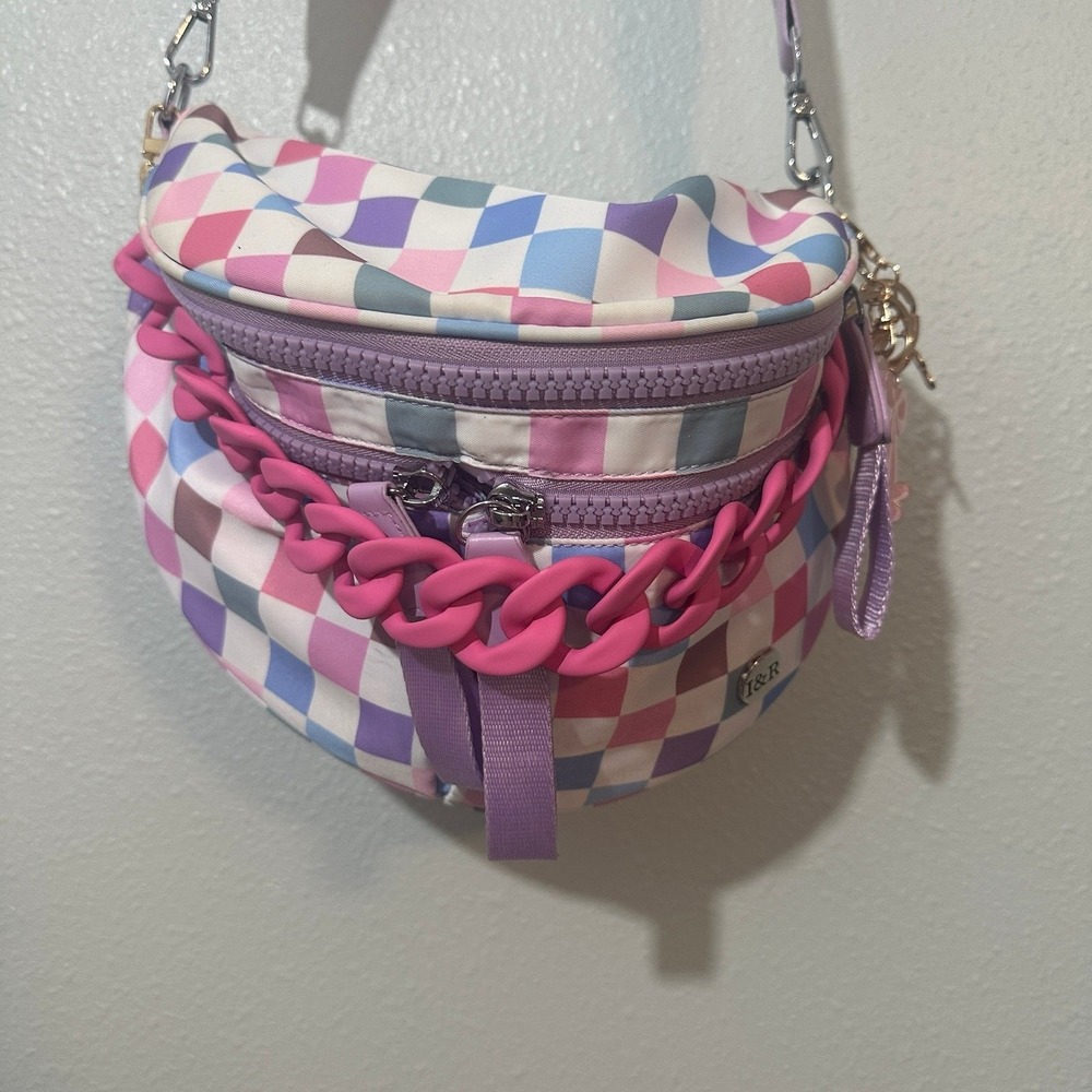 Cotton Candy Checkerboard Bum Bag with Chain and Bow charm